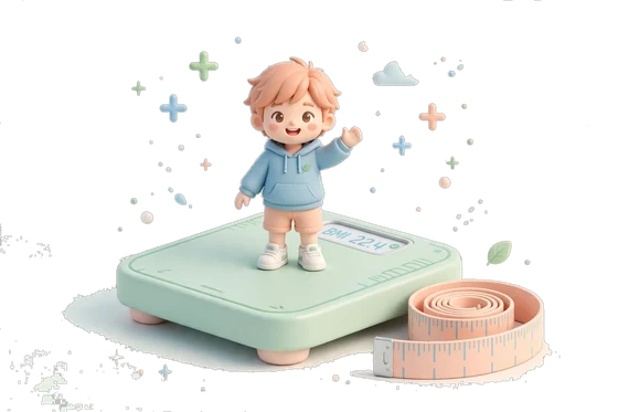 3D child standing on a weight scale illustration