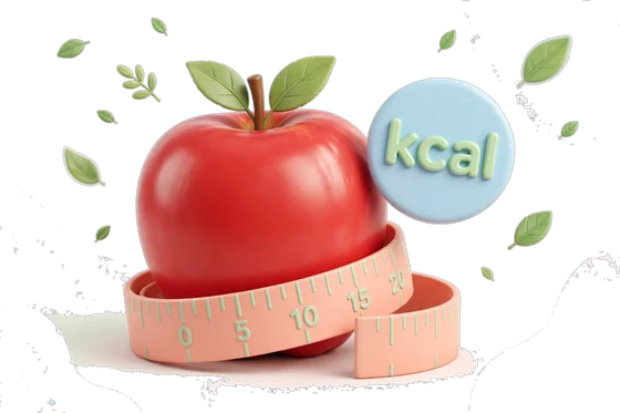 3D apple with kcal badge illustration
